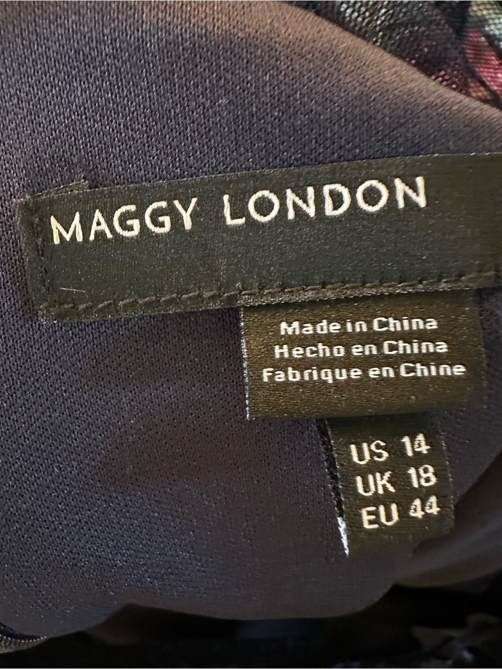 Maggy London Navy Dress with Floral Overlay - Picture 3 of 4